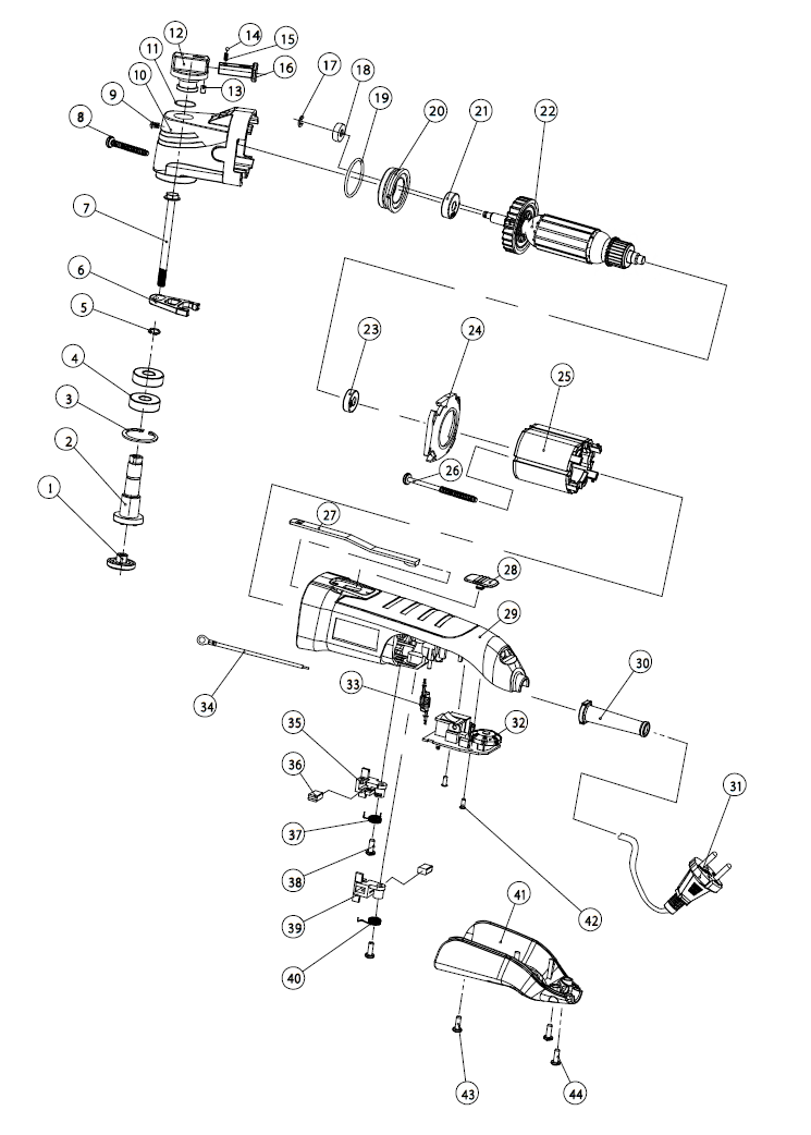 ЗУБР OIS, 400 Вт, реноватор, кейс, набор насадок (МФИ-400 КН) - разборная схема